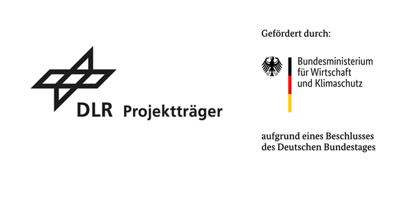 Logo des Fördergebers (Bundesministerium für Wirtschaft und Klimaschutz) und des Projektträgers (Deutsches Zentrum für Luft- und Raumfahrt)